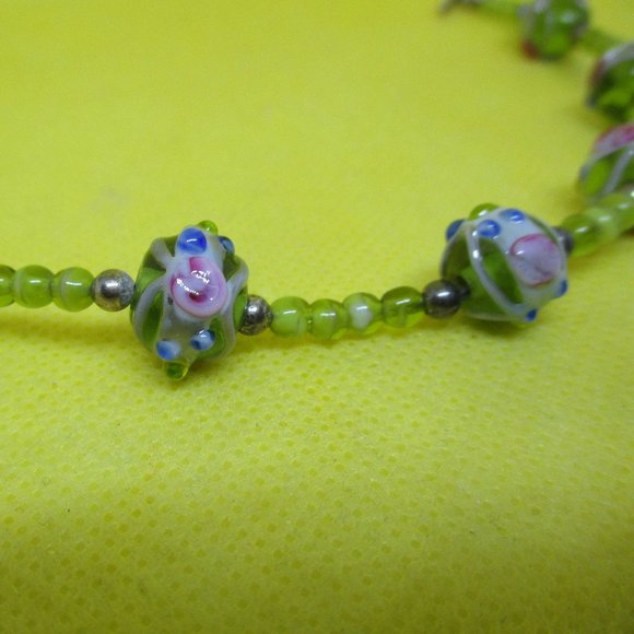 STERLING SILVER Peridot Colored WEDDING Cake Beaded Bracelet Venetian Murano Art - Picture 3 of 8
